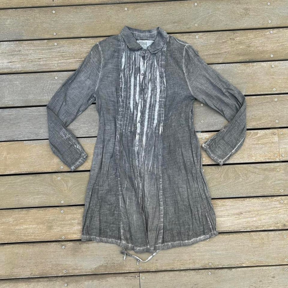 Authentic Grey Annette Görtz 100% Cotton Adjustable Hem Button Up Mini Dress